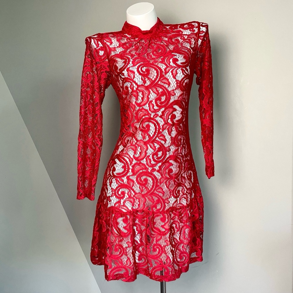 Closet Red Lace Long Sleeve Dress